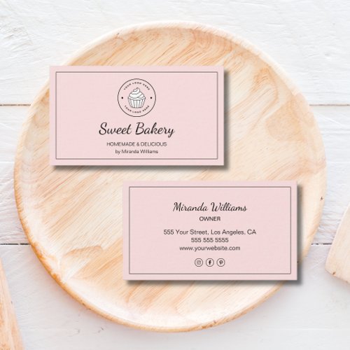 Modern Bakery Custom Logo Pink Business Card