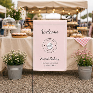Modern Bakery Custom Logo Pink Welcome Garden Flag