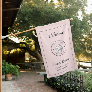 Modern Bakery Custom Logo Pink Welcome House Flag