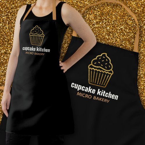 modern bakery name gold glitter cupcake cute staff apron