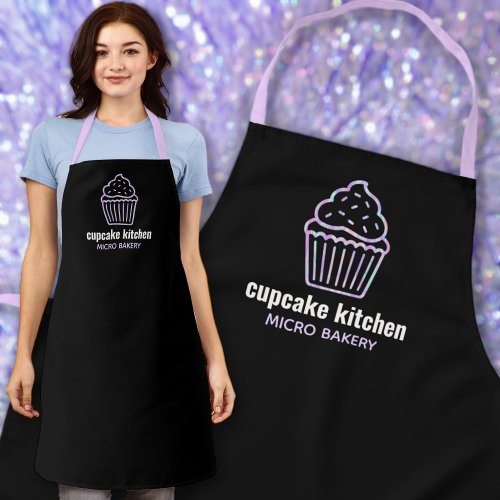 modern bakery name iridescent cupcake cute staff apron