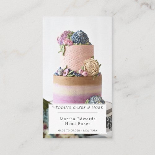 Modern bakery rustic wedding cake photography business card