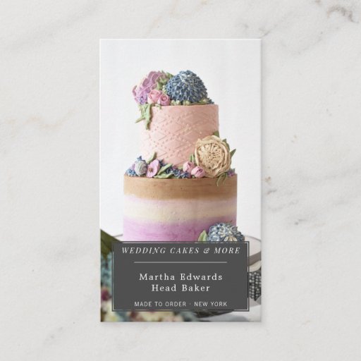 Customizable Modern bakery rustic wedding cake photography business card