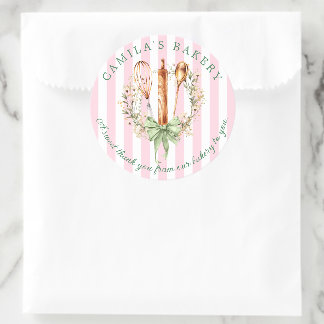 Modern Bakery Utensils Bow Thank you Classic Round Sticker