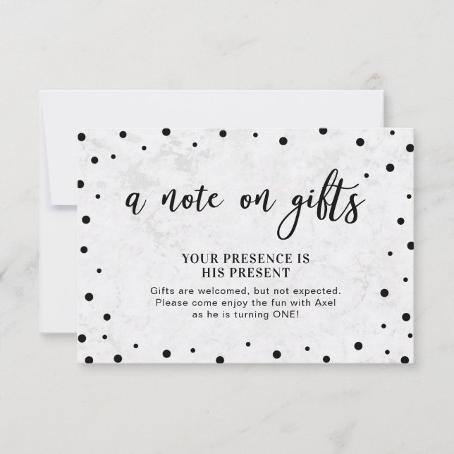 Modern Balck Confetti & Marble Insert Card (Front)