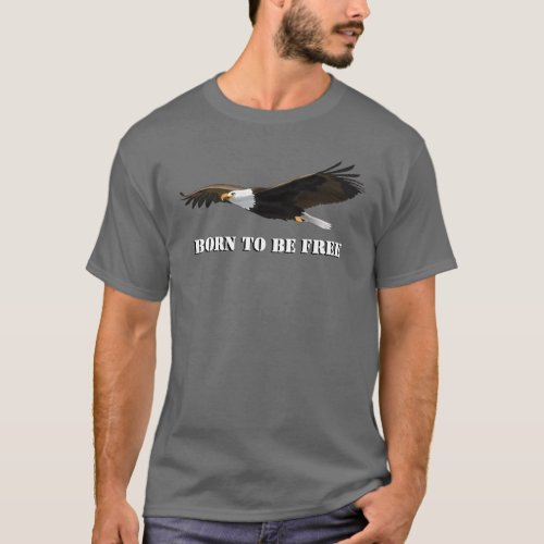 Modern Bald Eagle Flying Drawing Born to Be Free T_Shirt