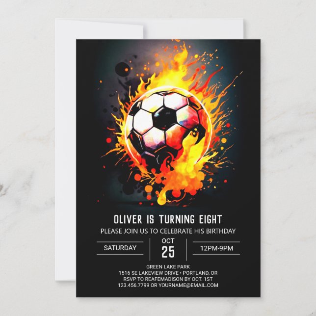Modern Ball Printable Soccer Birthday Invitation (Front)
