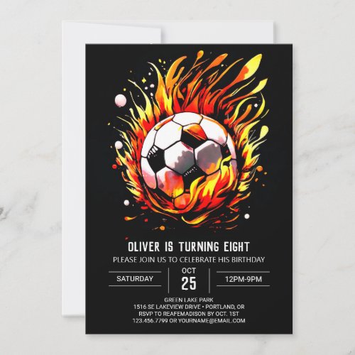 Modern Ball Watercolor Soccer Birthday Invitation