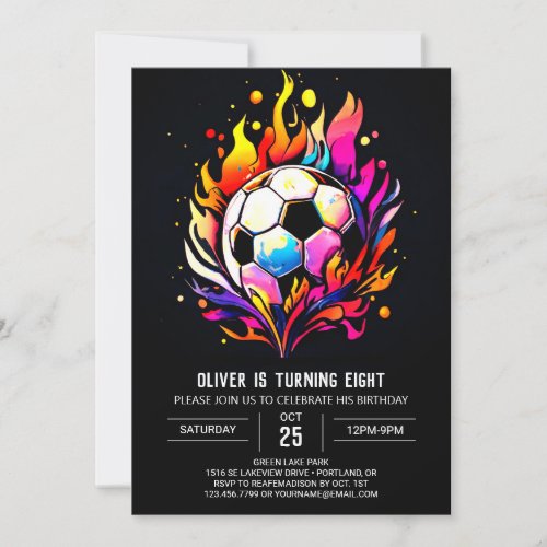  Modern Ball Watercolor Soccer Birthday Invitation