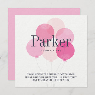 Modern Ballon Bunch Pink Birthday Party Invitation