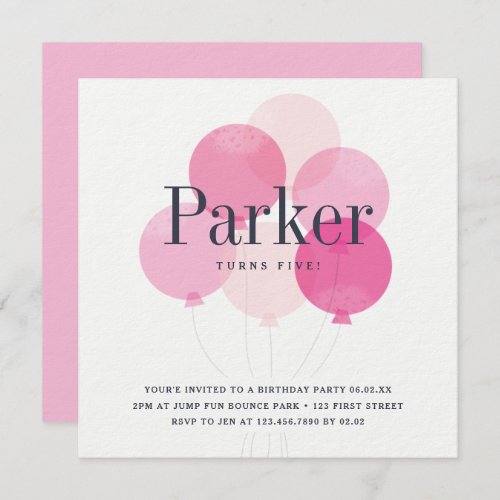 Modern Ballon Bunch Pink Birthday Party Invitation