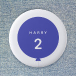 Modern Balloon | Blue Birthday Party Name Age Boy Button<br><div class="desc">Simple, stylish and fun birthday badge with your custom "<name>" and "<age>" text in modern typography in crisp white on a simple round balloon design in royal blue with a straight gray string in a minimalist Scandinavian 'Scandi' style. Add the name and age of a loved one for a truly...</div>