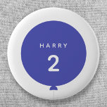 Modern Balloon | Blue Birthday Party Name Age Boy Button<br><div class="desc">Simple, stylish and fun birthday badge with your custom "<name>" and "<age>" text in modern typography in crisp white on a simple round balloon design in royal blue with a straight gray string in a minimalist Scandinavian 'Scandi' style. Add the name and age of a loved one for a truly...</div>