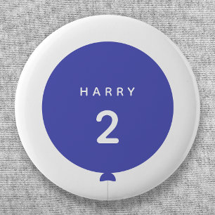 Modern Balloon Blue Birthday Party Name Age Boy Button