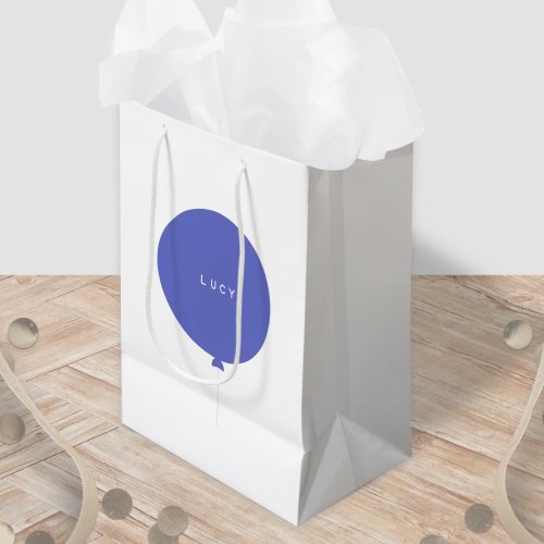 Modern Balloon  Blue Fun Kids Birthday Party Name Medium Gift Bag