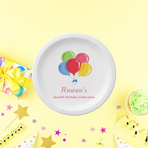 Modern Balloon Boquet Girl Birthday Paper Plates