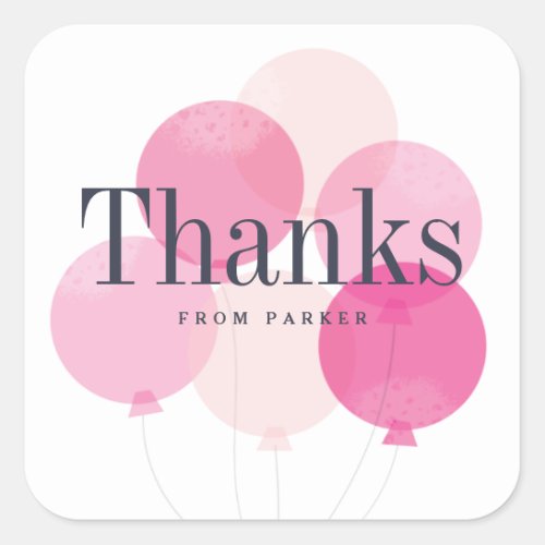 Modern balloon bunch pink thank you  square sticker