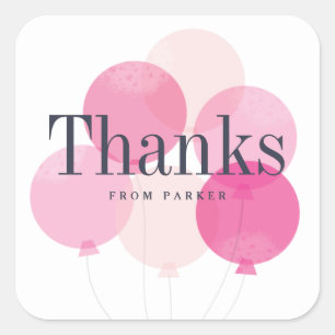 Modern balloon bunch pink thank you square sticker
