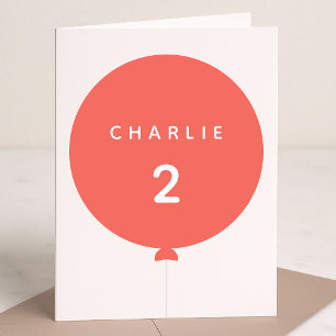 Modern Balloon Coral Pink Birthday Name Girl Age Card