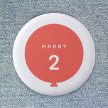 Modern Balloon | Coral Pink Birthday Party Age Button<br><div class="desc">Simple, stylish and fun birthday badge with your custom "<name>" and "<age>" text in modern typography in crisp white on a simple round balloon design in coral pink with a straight gray string in a minimalist Scandinavian 'Scandi' style. Add the name and age of a loved one for a truly...</div>