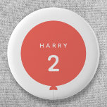 Modern Balloon | Coral Pink Birthday Party Age Button<br><div class="desc">Simple, stylish and fun birthday badge with your custom "<name>" and "<age>" text in modern typography in crisp white on a simple round balloon design in coral pink with a straight gray string in a minimalist Scandinavian 'Scandi' style. Add the name and age of a loved one for a truly...</div>