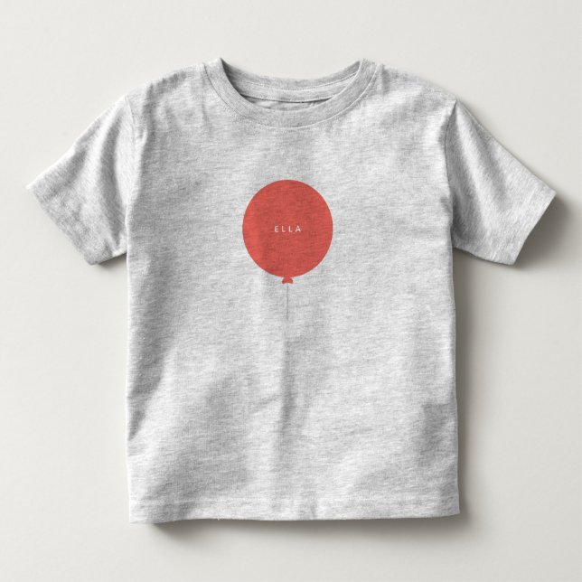 Modern Balloon | Coral Pink Cute Girly Kids Name Toddler T-shirt (Front)