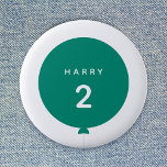 Modern Balloon | Green Birthday Party Kid Name Age Button<br><div class="desc">Simple, stylish and fun birthday badge with your custom "<name>" and "<age>" text in modern typography in crisp white on a simple round balloon design in vibrant green with a straight gray string in a minimalist Scandinavian 'Scandi' style. Add the name and age of a loved one for a truly...</div>