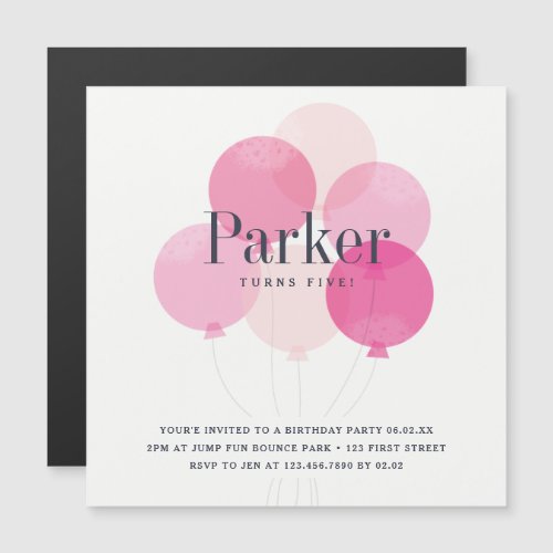 Modern balloon kids pink birthday party invitation