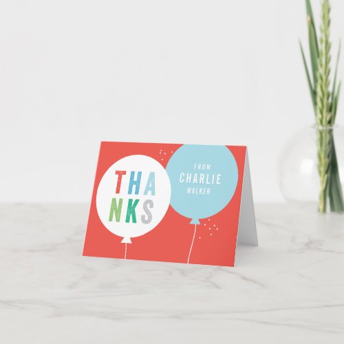 Modern Balloon Kids Red Thank You Card