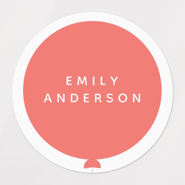 Modern Balloon | Name Nursery School Girl Pink ID Labels (Design 1)