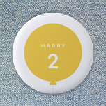 Modern Balloon | Yellow Birthday Party Cute Age Button<br><div class="desc">Simple, stylish and fun birthday badge with your custom "<name>" and "<age>" text in modern typography in crisp white on a simple round balloon design in sunshine yellow with a straight gray string in a minimalist Scandinavian 'Scandi' style. Add the name and age of a loved one for a truly...</div>