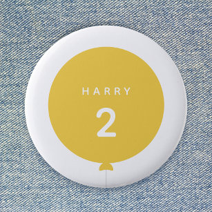Modern Balloon   Yellow Birthday Party Cute Age Button