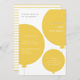 Modern Balloon Yellow Kids Birthday Party Invitation