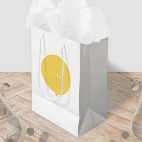 Modern Balloon  Yellow New Baby Shower Birth Name Medium Gift Bag