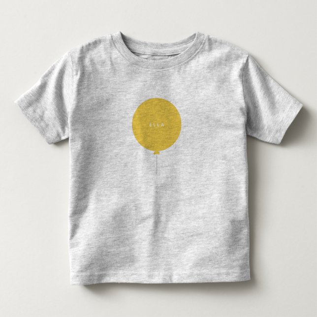 Modern Balloon | Yellow Party Bespoke Kids Name Toddler T-shirt (Front)