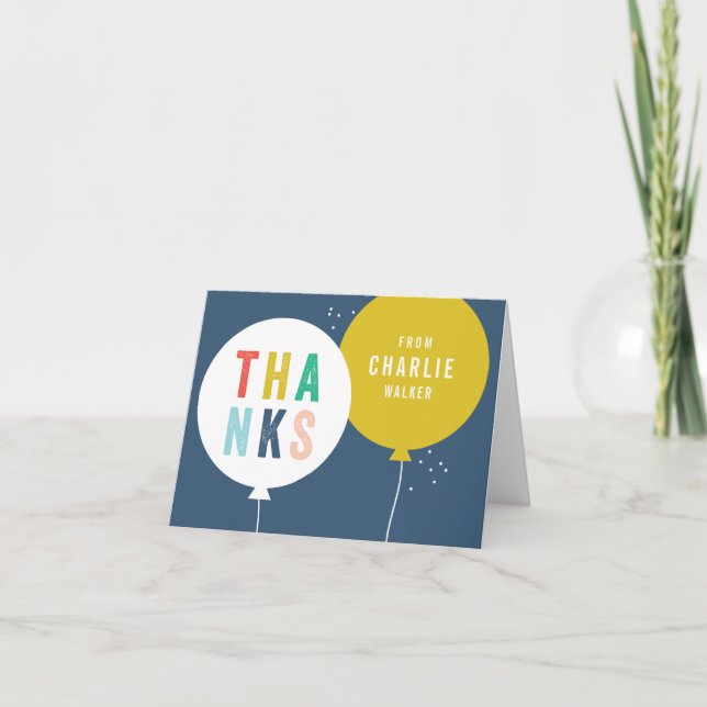 Modern Balloons Kids Thank You Card (Front)