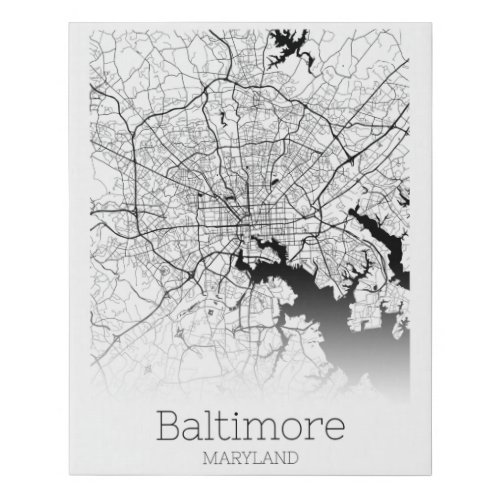 Modern Baltimore City Map Faux Canvas Print