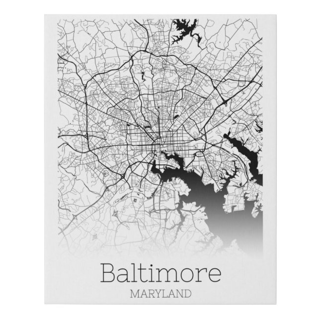 Modern Baltimore City Map Faux Canvas Print (Front)