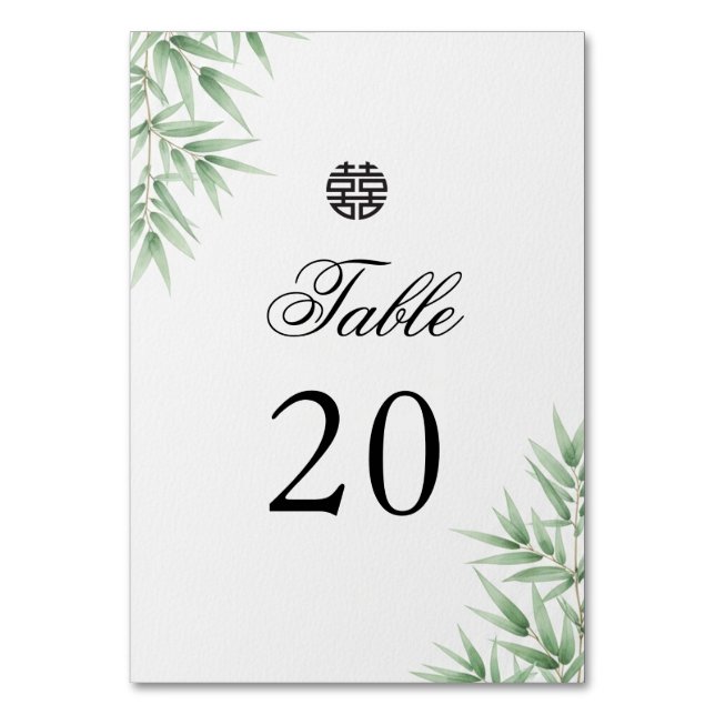 Modern Bamboo Chinese Wedding Table Number Card (Front)