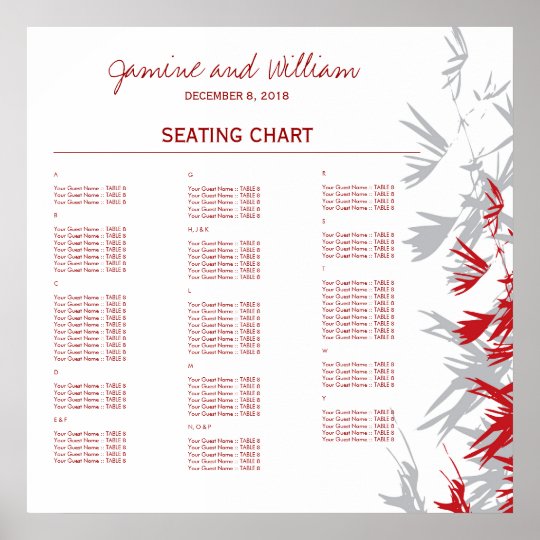 Modern Bamboo Leaves Chinese Wedding Seating Chart