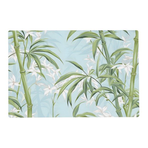 Modern Bamboo Pattern Flower Blue  Green Placemat