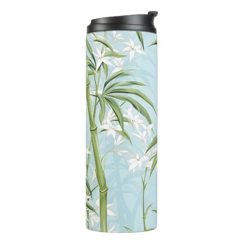 Modern Bamboo Pattern Flower Blue  Green Thermal Tumbler