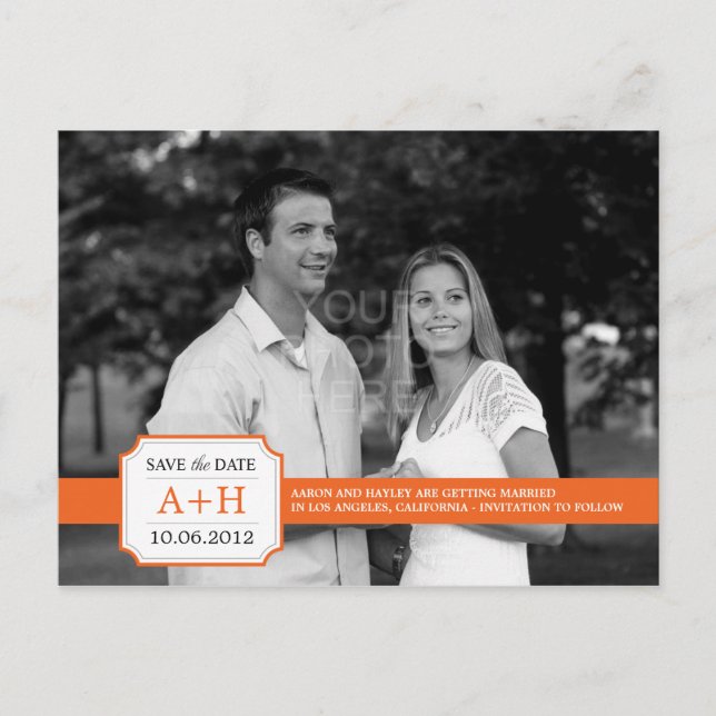 Modern Band Save The Date Postcard (Orange) (Front)