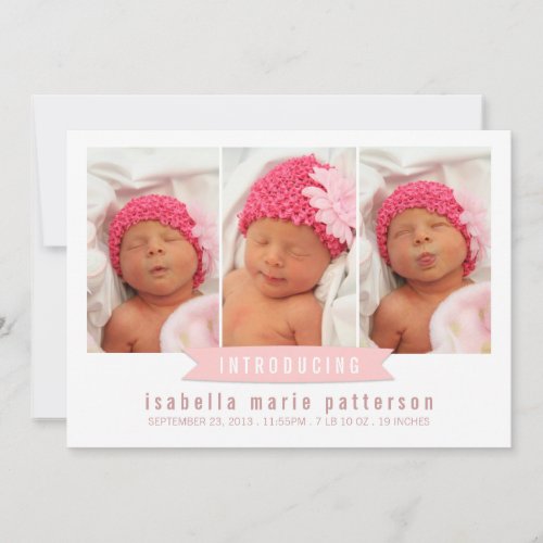 Modern Banner Baby Girl Photo Birth Announcement