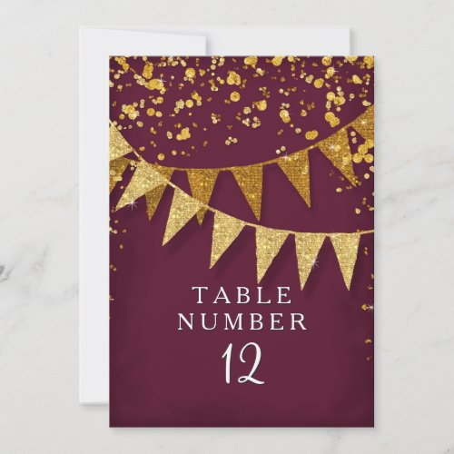 Modern Banner Gold Glitter Burgundy Table Number