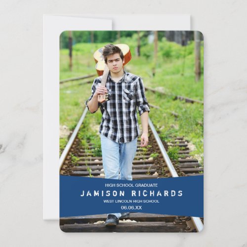 Modern Banner Grad Party Invitation / Royal Blue 5" X 7" Invitation Card