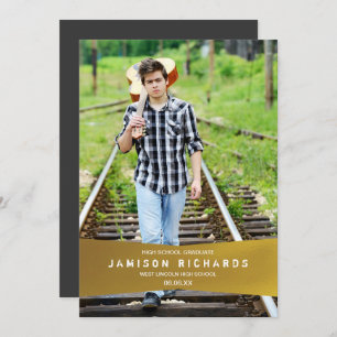 Modern Banner Grad Party Invite / Faux Gold Foil