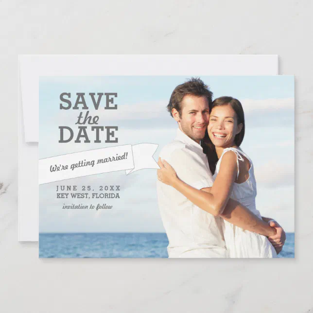 Modern Banner Save the Date Wedding Photo Card | Zazzle