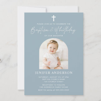 Modern Baptism & 1st Birthday Girl  Invitation