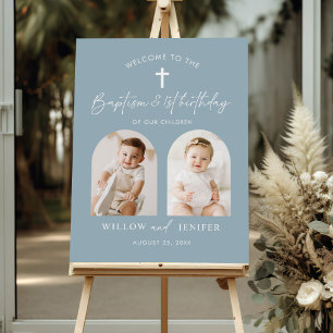 Modern Baptism & 1st Birthday Twins Boy and Girl Foam Board